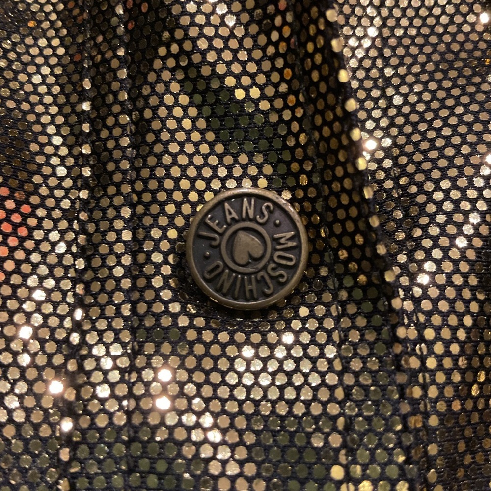 Moschino Jeans Vintage Gold Metallic Button Down Snap Blouse Shirt Top Y2K sz 42 - Picture 5 of 10